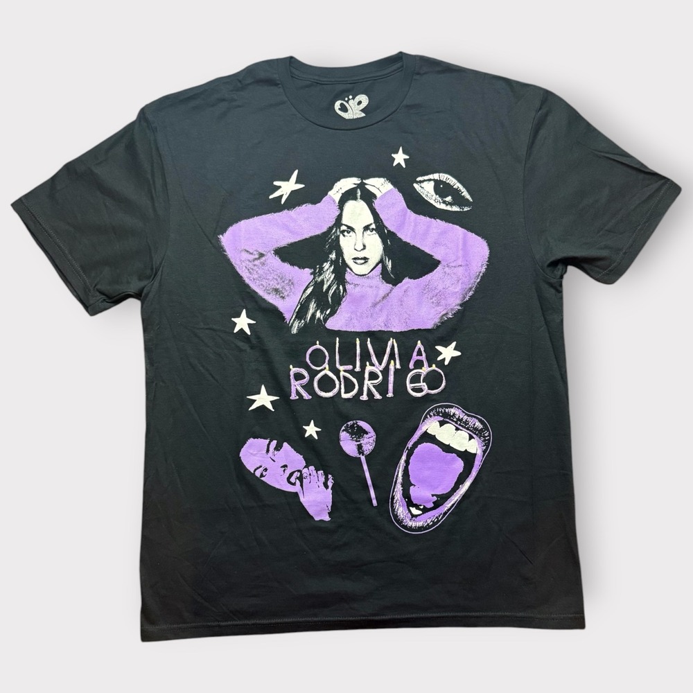 Olivia Rodrigo GUTS Tour Graphic T-Shirt Black Purple Mens Large L Cotton Tee